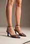 Si̇ena Women's Brown Polka Dot 7.5 cm Heeled Shoes with Pointed Toe and Ankle Strap - 3