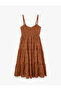 Cotton Scalloped Embroidered Embellished Detailed Thin Strap Long Dress - 4