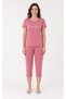 Women's Dusty Rose Positive Printed Short Sleeve Capri Pajamas Set Cotton Summer Home Wear (P14-50)
