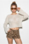 Women's White Boat Neck Sequined Mesh Textured Bat Sleeve Crop Blouse 2765 60286345 - 3