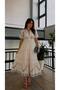 Women's Etamin Embroidered Linen Dress with Elastic Waist - 5