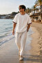 Men's 100% Original Raw Linen Oversize T-Shirt and Baggy Pants 2-Piece Combination - 2