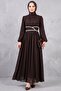 Brown Stone Embellished Chiffon Evening Dress - Sparkling Fabric Stylish Dress