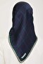 Sura Silk Scarf Houndstooth, Plaid, Navy Blue, Green - 5