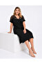 Women's Plus Size Black, Collar Detailed, Pocketed Viscose Dress 65N39596 - 3
