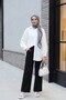 Lace Detailed Elastic Waist Muslin Trousers with Pockets - Black - 3