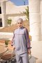Women's Striped Sports Hijab Double Set High Collar Zippered Tunic and Pants Set - 3