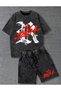 Soft & Comfy Fashion Snowflake Washed T-Shirt and Shorts Set with Slogan Print, Essential Streetwear