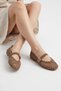 Women's Brown Straw Knit Buckle Summer Casual Mary Jane Ballerinas - 4