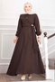 Gold Brooched Side Tie Hijab Dress Bitter Brown - 3