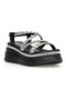 26Y446 Women's Black Silver Stone Cross-Strapped Thick Platform Wedge Orthopedic Comfortable Sole Walking Design Sports Casual Sandals Shoes - 6
