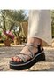 26Y446 Women's Black Silver Stone Cross-Strapped Thick Platform Wedge Orthopedic Comfortable Sole Walking Design Sports Casual Sandals Shoes - 3