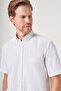 White-Burgundy Buttoned Collar Short Sleeve Pocketed Oxford Comfort Fit Cotton Shirt 1004260187 - 4