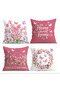 Pink Floral and Butterfly Patterned Runner and 4-Piece Cushion Cover - 3