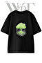 Agac Fingerprint Design Printed Unisex Black Oversize T-Shirt