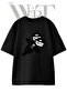 Motorcyclist Couple Design Printed Unisex Black Oversize T-Shirt