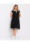 Women's Plus Size Black, Sleeveless, Collar and Piping Detailed Viscose Dress with Pockets 65N39597 - 5