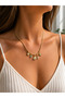 Women's Steel Sea Theme Hanging Charm Necklace |   Gold Color Necklace with Heart, Starfish, Shell and Fish Details