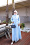 Baby Blue Half Buttoned Scallop Embroidered Dress - 2