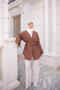 Brown Loose Muslin Kimono with Waist Belt and Pockets - 3