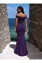 Purple Glitter Boat Neck Slit Fish Model Evening Dress 582013 - 3