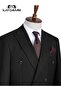 Men's Black Double Breasted Slim Fit Pinstripe Suit Classic 6 Drop Wedding Groom Suit Office Set - 2
