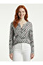 Women's Long Sleeve V-Neck Printed Knitwear Blouse