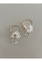 White Flower Pearl Detailed Hoop Earrings – Gold Color Elegant Dangle Earrings for Women - 2