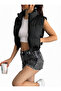 Women's Black Stand-Up Collar Double Pocket Crop Vest
