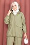 Hooded Zipper Detailed Casual Two-Piece Set Khaki - 2
