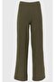 Elastic Waist Wide Leg Textured Khaki Trousers - 4