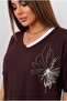 Women's Plus Size Short Sleeve V-Neck Piping Detailed Stone Printed Blouse 2053-26 - 2