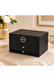 Accessory Faux Leather Inside Velvet 2 Drawer Black Color, Key Lock System Jewelry Box - 2