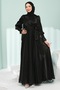 Black Side Tie Sleeve Detailed Janjan Evening Dress - 3