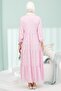 Pink Half-Buttoned Skirt Layered Jacquard Dress - 5