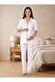 New Season Ecru Piping Full Button Design Short Sleeve 100% Cotton Maternity Pajama Set - 5