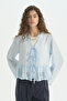 Bow-Tie Gathered Viscose Blouse - Light Blue - 2
