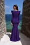 Purple Square Neck Flounce Sleeve Belted Slit Maxi Evening Dress 582750 - 4
