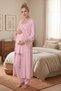 Women's Powder Lace New Season 3-Piece Maternity Pajama Set with Dressing Gown - 3
