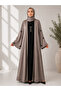 US Stone Embellished Open Abaya Set – Premium 3-Piece Open Front Abaya with Matching Inner Dress & Hijab - 4