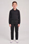Boys' Black Long Sleeve Polo Collar T-Shirt Black Ribbed Waist Canvas School Pants Bottom - Top Set School Outfit - 2