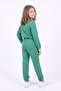 Girl's Round Collar Pocket Piping Detailed Plain Unprinted Elastic Cuffed Top and Bottom Tracksuit Set - 5