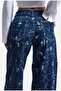 Women's Blue 1W6-5 Palazzo Fit Special Floral Printed Fabric Design Denim Jean - 5