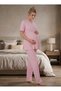 Women's Powder Double-Breasted Collar New Season 2-Piece Maternity Pajama Set with Breastfeeding Feature - 5