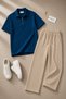 Premium Ribbed Ottoman Fabric Zipper Detailed Unisex T-Shirt and Pants Set Women's and Men's Set - 3