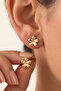 Gold Color Heart and Flower Model Double Earring Set - 3