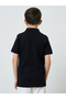 Boys Black Chest Print Knitted Regular Fit Polo T-Shirt - 4