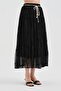 Women's beaded belted lined skirt with elastic waistband design - 3