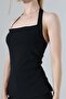 Women's Side Gathered Slit Halter Neck Tank Top 22377 - 2