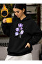 Unisex Floral Heart Printed Hooded Kangaroo Pocket Comfortable Fit Regular Cut Sweatshirt